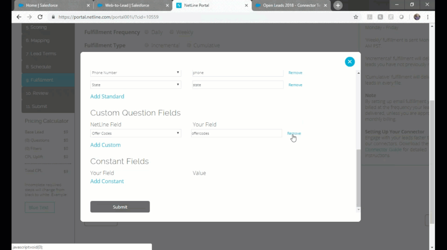 Customizing fields in NetLine Portal to match a Salesforce form