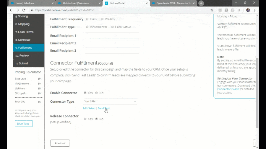 Sending test contacts from NetLine Portal to Salesforce