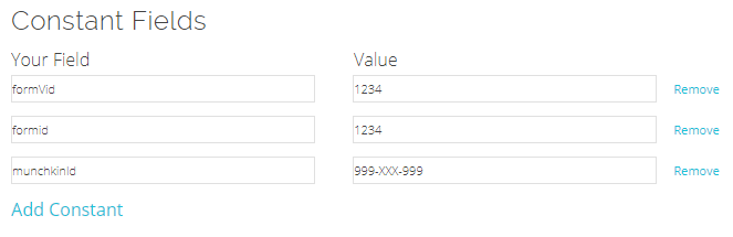 Constant fields for Marketo connector setup module NetLine Portal