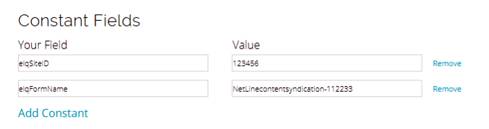 Step 6 - configure constant fields 