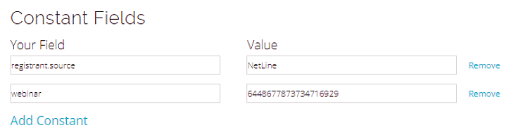 GoToWebinar constant fields in NetLine Portal connector setup